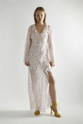 Pink Watercolour-Floral V-Neck Maxi-Dress